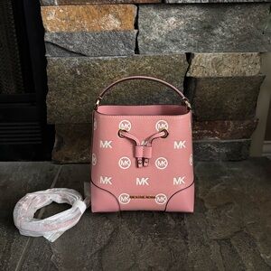 Michael Kors Mercer Small Logo Embossed Leather Bucket Bag